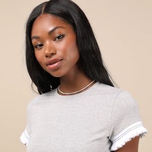 Sweet Score Heather Grey Ruffled Short Sleeve Crop Top